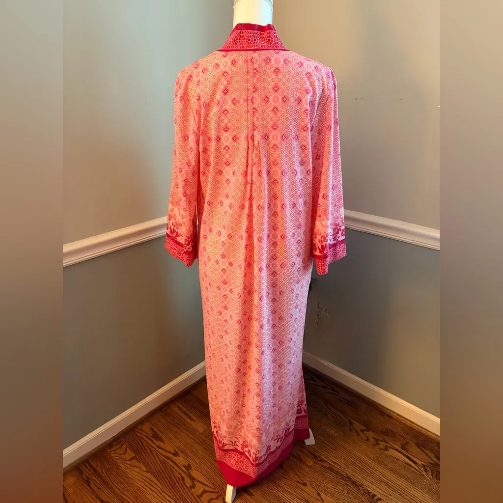 Oscar de la Renta Caftan Lounge Dress/Gown S/M Pink Red Print Floral Border - Image 3