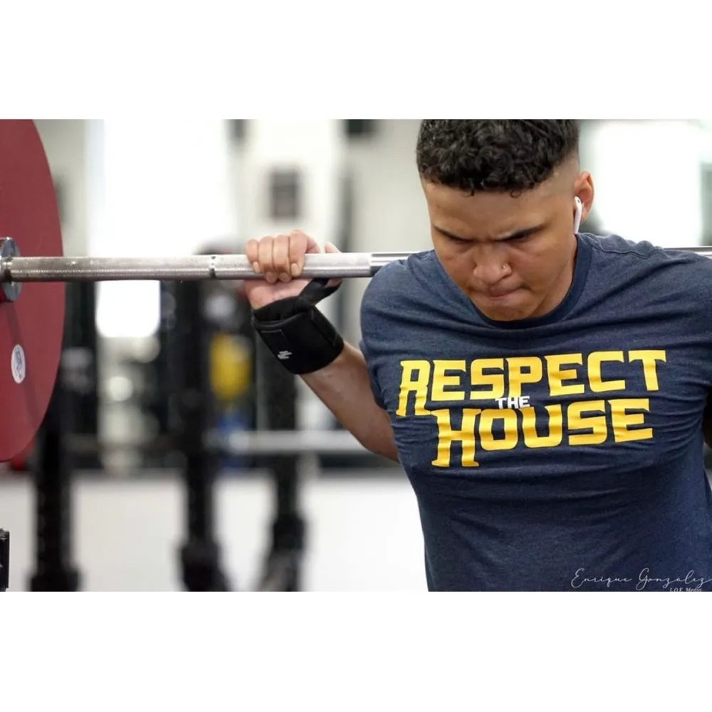 Respect the House Big Font T-Shirt in Blue/Yellow - Small, Short Sleeve, Crew - Image 4