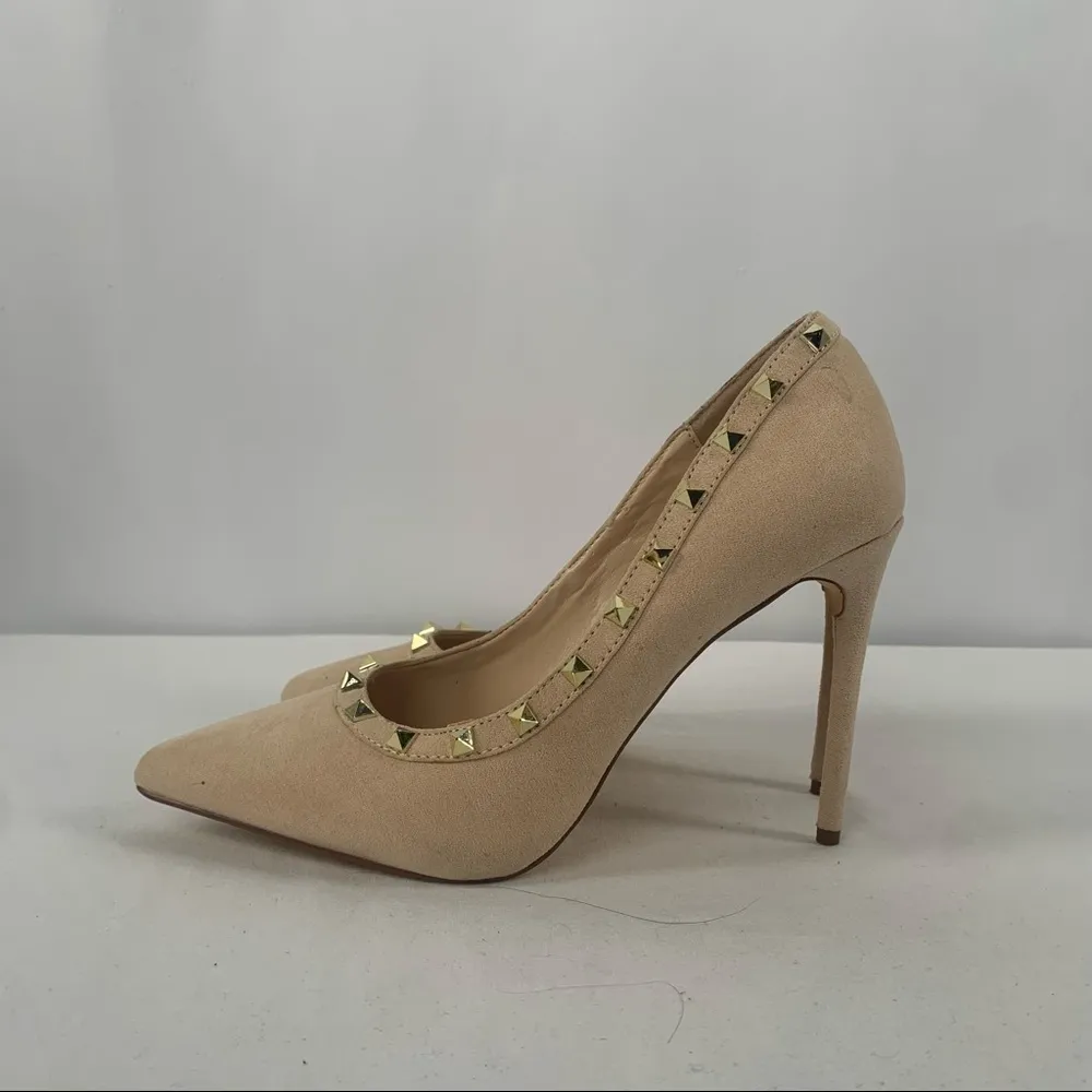Lulus Vydia Suede Studded‎ Pumps in Nude Size 8 Tan - Image 9