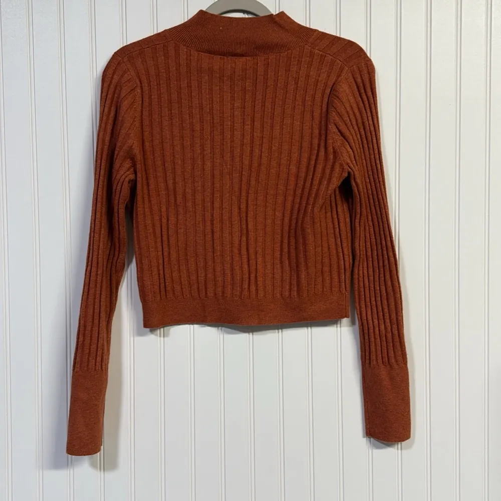 Widl Fable Women's Burnt Orange Ribbed Full Zip Cardigan Sweater - Image 6