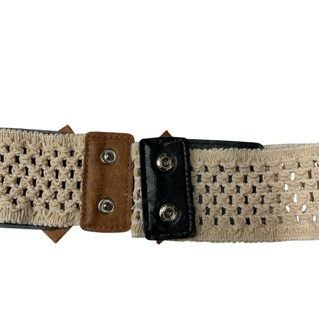 Boho‎ Woven Lacey Waist Belt with Bow Suede Accent Snap Back Stretch Cream Brown Tan - Image 6