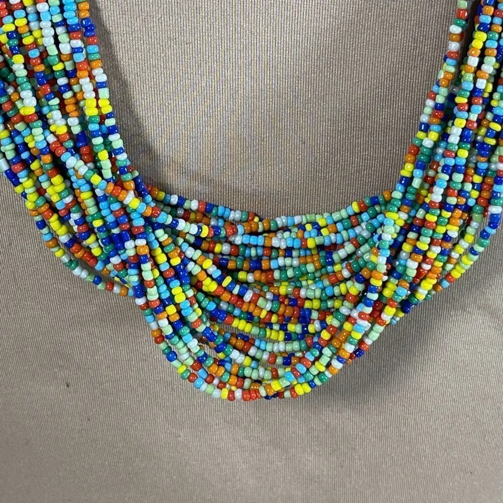 Statement Rainbow Beaded Necklace Multi - Image 4