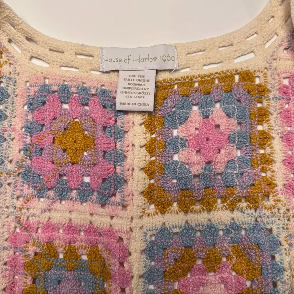House of Harlow 1960 Coastal Granny Square Knit Crochet‎ Pastel Open Vest OSFM Pink Size undefined - Image 8