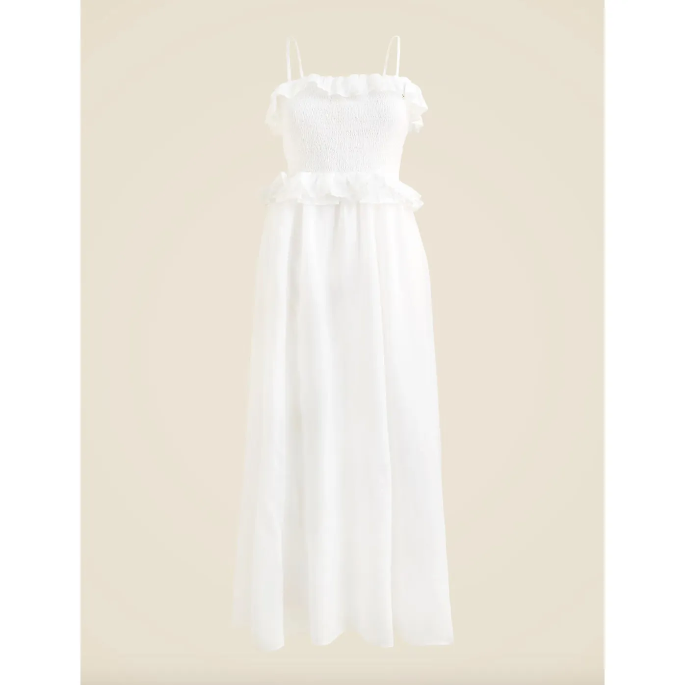 NEW J.Crew Ravenna Dress Ramie Ruffle Lightweight Smocked Midi White Small - Image 6