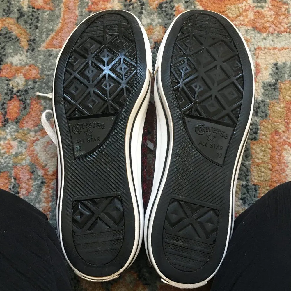 CONVERSE Red Black Gray SW Blanket Weave High Hi Top Shoes Men's 12 Women's 14 T - Image 9