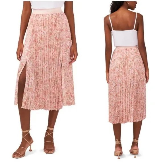 💕NORDSTROM HALOGEN💕 Double Slit Pleated Midi Skirt ~ Pink Dogwood Large L NWT - Image 2
