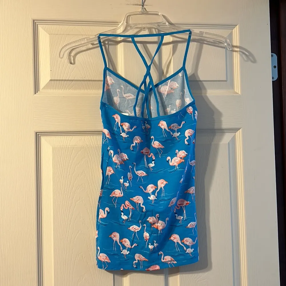 NWT Teal Aeropostale Teal Flamingo Criss Cross Back Tank Top Medium - Image 4