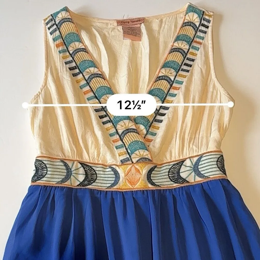 Flying Tomato Maxi Dress Women's Size Small Embroidered Blue Ivory Chiffon - Image 5