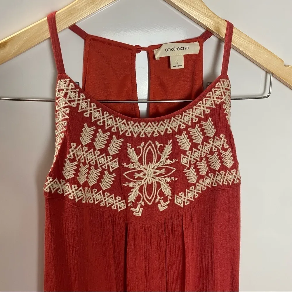 One the Land Embroidered Woven Tank Sleeveless Dress cutout tie back‎ Size Small Red - Image 4