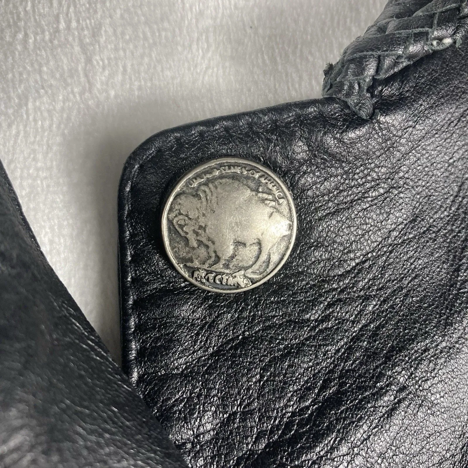 Vintage Black Leather Jacket M Buffalo Nickel Buttons Grunge Goth Street 80s 90s Size M - Image 3