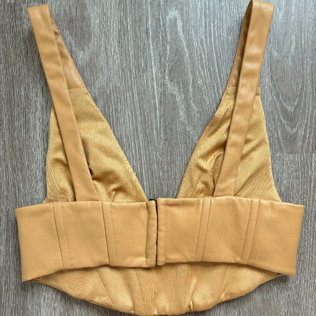 Zara Top Womens Medium Camel Cropped‎ Faux Leather Corset Festival Feminine Edgy - Image 5