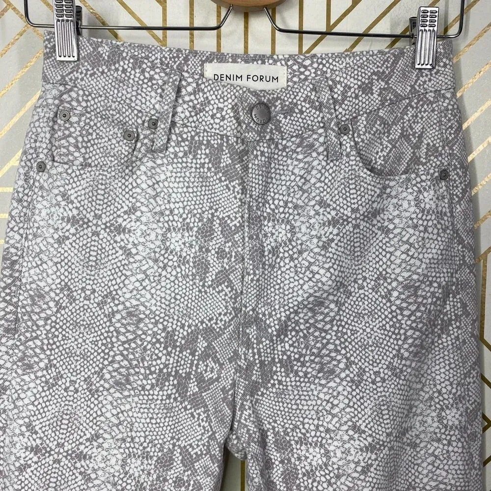 Aritzia Denim Forum Lola Jeans High-Rise‎ Skinny Crop Snake Print White Size 26 - Image 4