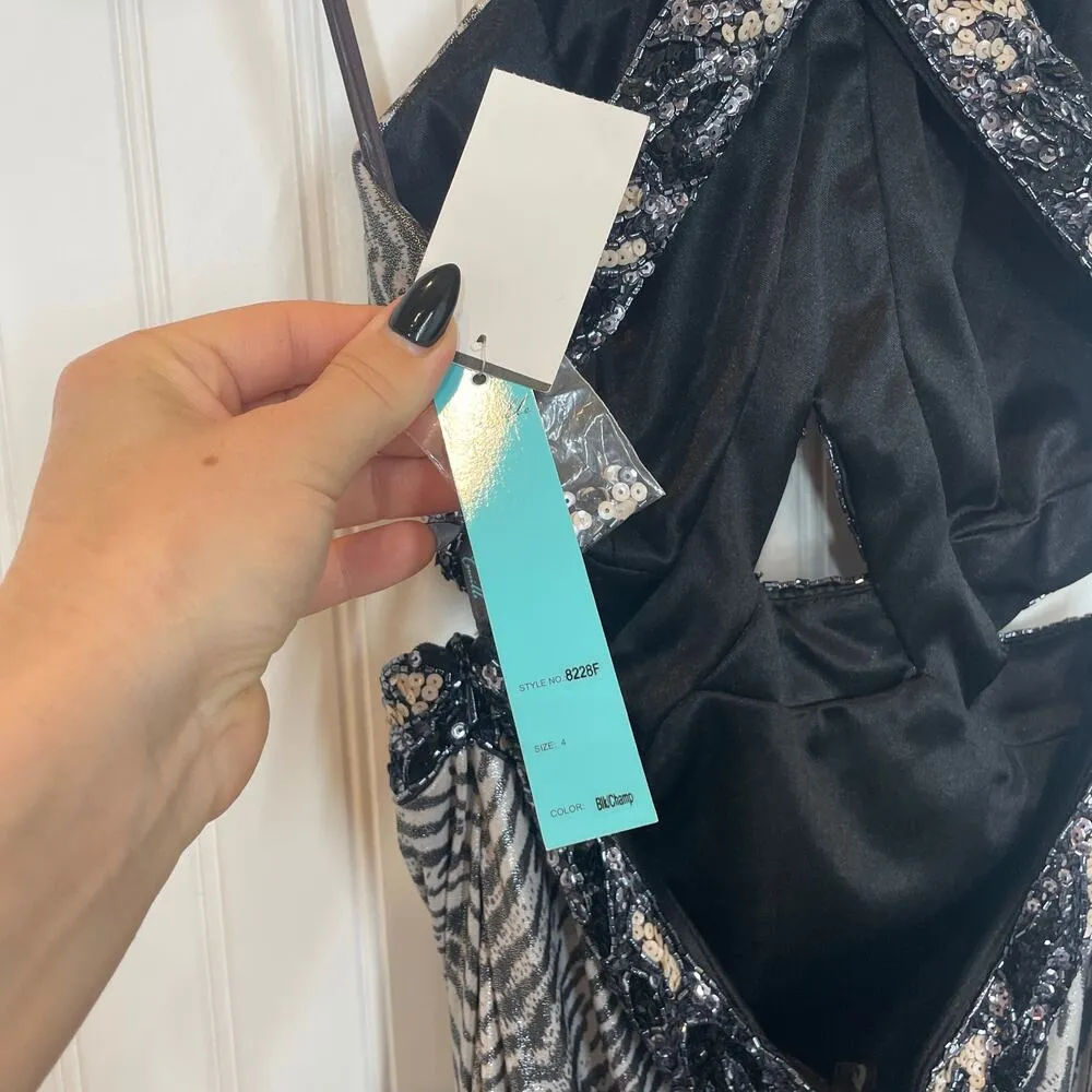 NWT Camille La Vie Animal Print Sequin Halter Open Back Maxi Dress Size 4 - Image 6