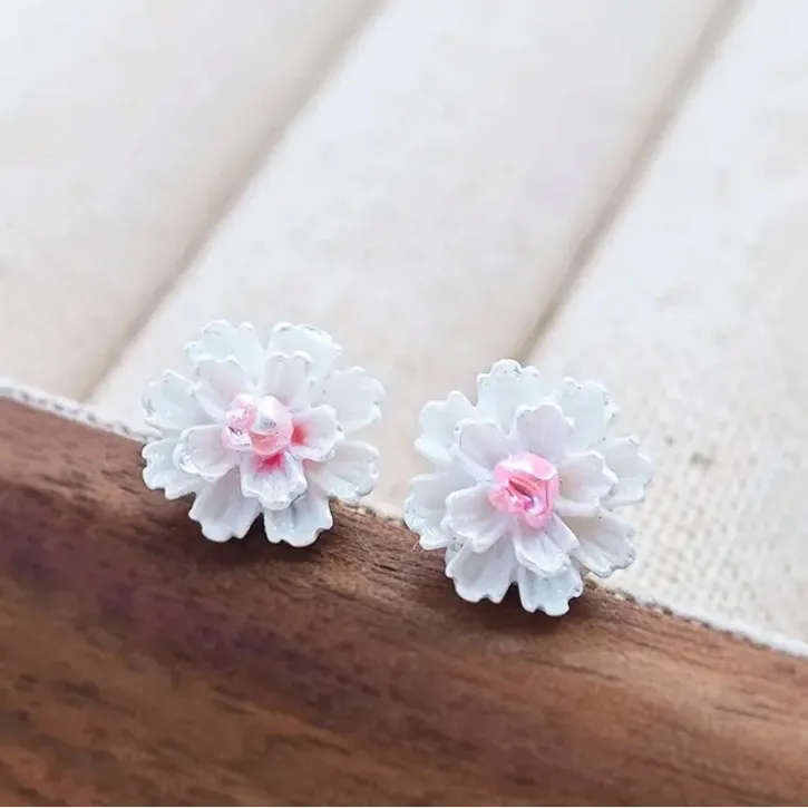 Floral Pink and White Earrings - Image 3