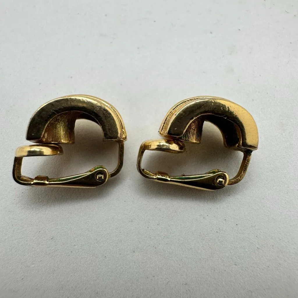 Christian Dior Gold‎ Tone Rhinestone Small Half Hoop Clip On Earrings Vintage - Image 3