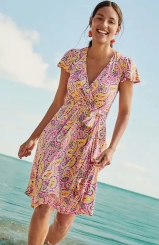 Boden Evangeline Paisley Jersey Wrap Dress Party Pink Size 16/18 Long - Image 2