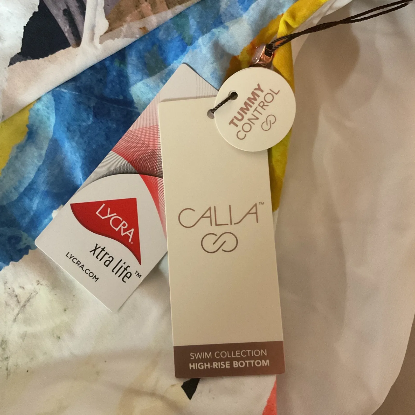 CALIA Women's Twisted Bandeau Bikini Top & Wide Banded HR Bottoms Set Size M NWT Blue Size M - Image 8