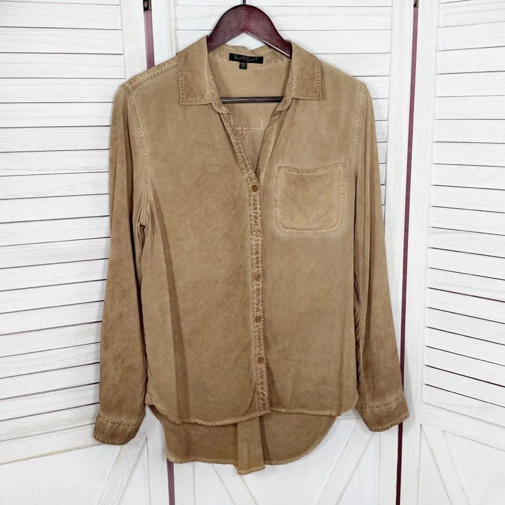 Velvet‎ Heart Oil Rubbed Look Button Up Shirt Tan Small Western Grunge Rayon - Image 7