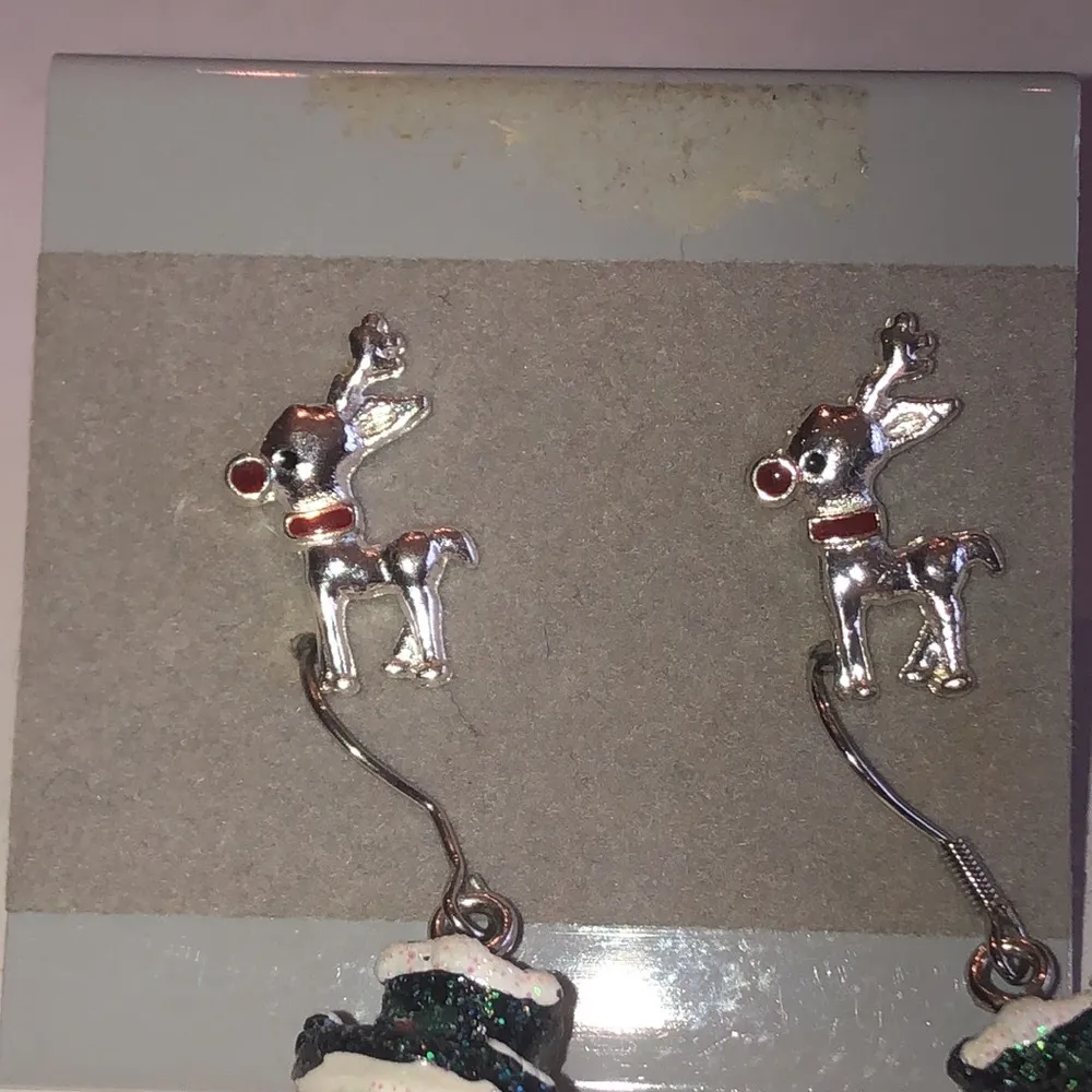 Christmas Winter Snowman & Reindeer Pierced Boho Earrings Red - Image 4