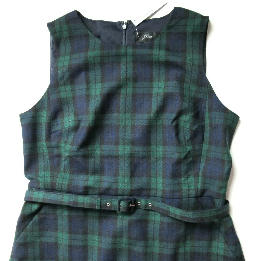 NWT J.Crew Tall Belted Sheath Dress in Navy Multi Black Watch Tartan Dress 6T - Image 5