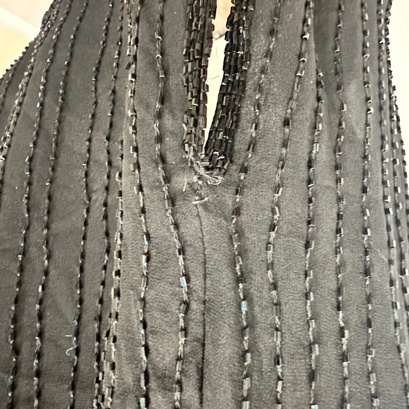Vintage 80s Stenay Woman Black Silk Beaded Sequin Cocktail Shift Dress Art Deco Size 14 - Image 15