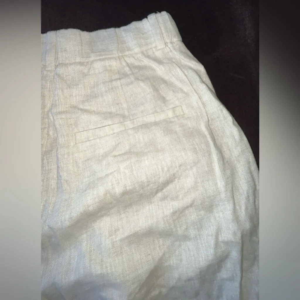 Abercrombie & Fitch Wide Leg Pleated Ivory Colored Linen Trouser Pants SIZE 28/6 - Image 9