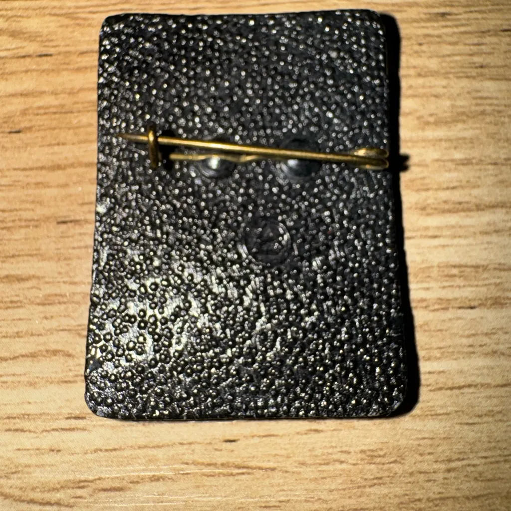 Vintage Signed Black Enamel Metal Russian Hand Painted Rectangular Brooch Pin‎ - Image 2