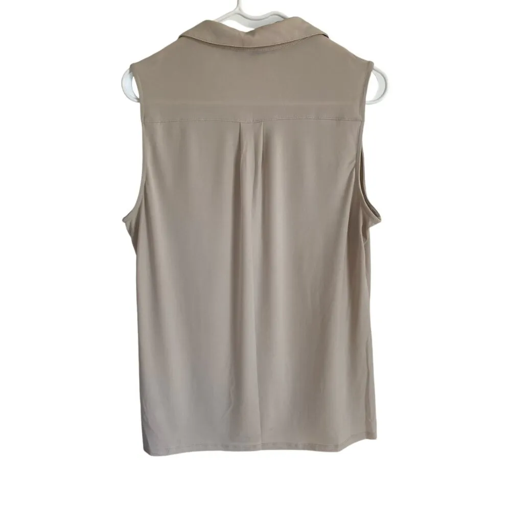 New York & Company stretch women's size L cream collared sleeveless blouse top - Image 7