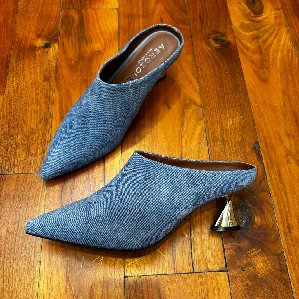 NEW Aerosoles Jama Pointed Toe Mule Blue Jean Denim Suede 8.5 - Image 5