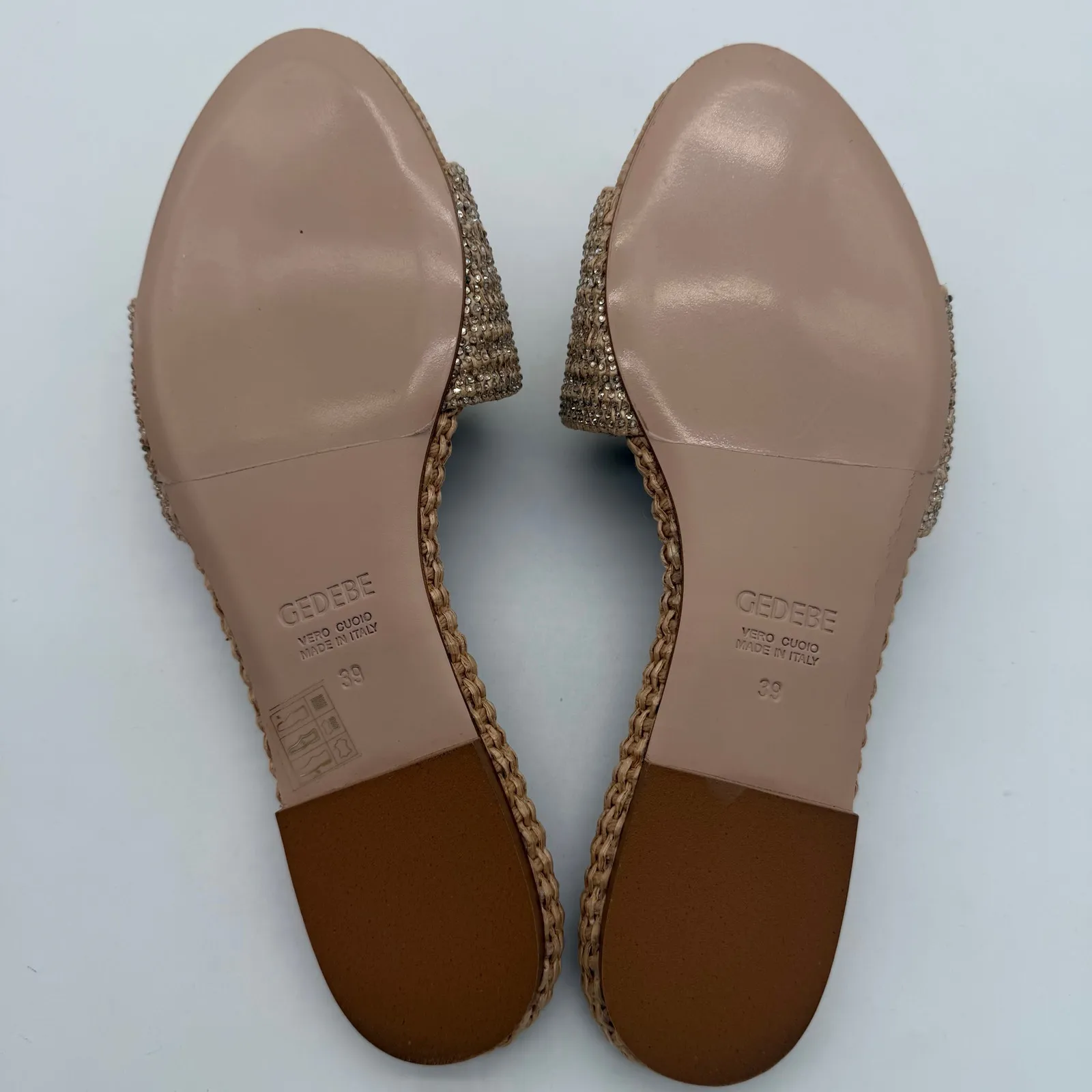 Gedebe Cassis Woven Slide Sandals Natural Rafia Rhinestone Glam Italy 39 US 9 Brown - Image 2