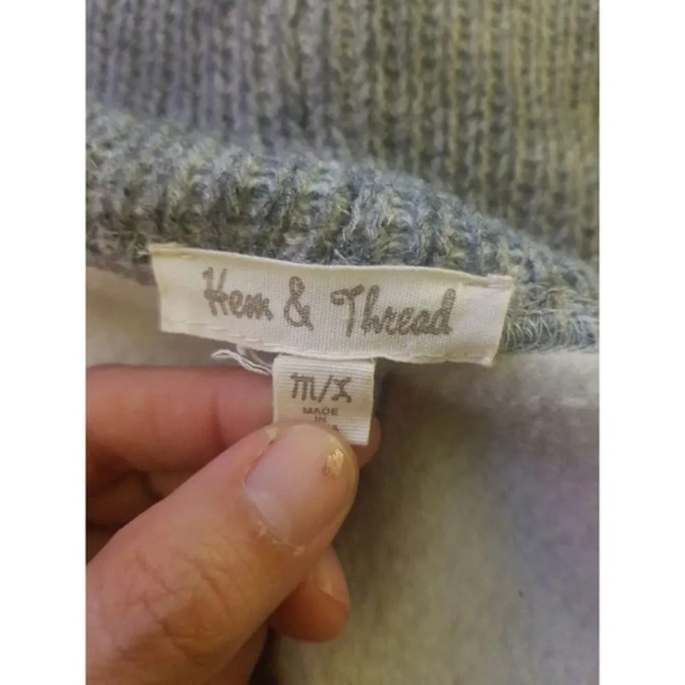 Hem & Thread Womens Gray Knit Fleece Plaid Cardigan Thick Size Medium Collar - Image 11