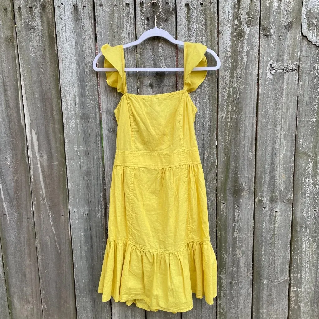 Chelsea & Violet Linen Dress Size Medium Ruffle Open Back Celery Yellow Sz M New - Image 2