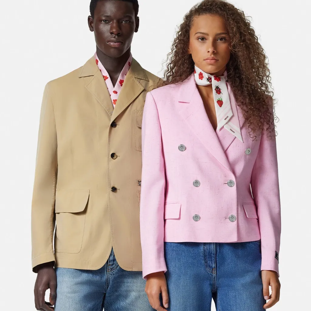 Versace Strawberry Garden Silk Skinny Twill Scarf Tie Logo Pink Red NWT - Image 3