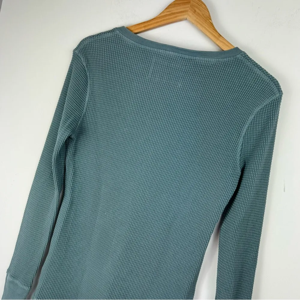 American Giant Henley Waffle Thermal Knit Long Sleeve Shirt Sz Small Blue Green - Image 12