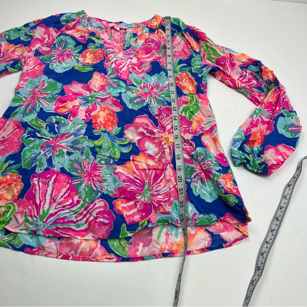 Lilly Pulitzer Martinique Top Beckon Blue Jungle Utopia Floral Long Sleeve Small - Image 6