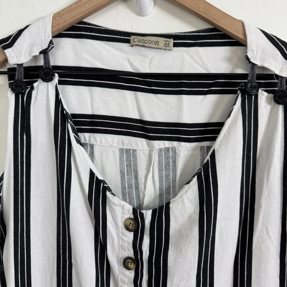 Cancoon White & Black Striped Cropped Jumpsuit Size 44 Medium - Image 3