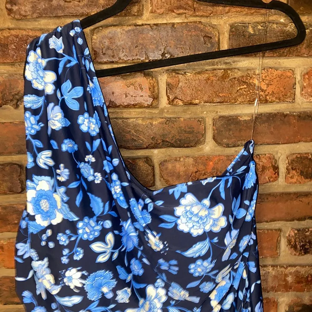 NWT J. Crew Blue Floral Ruched one-Shoulder One-Piece Swim Bathing Suit Size 24 - Image 3
