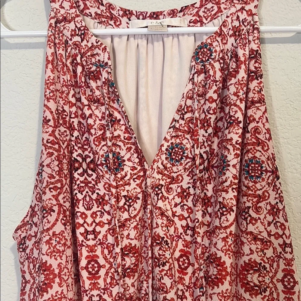 C & E Red Patterned Sleeveless tassel Dress Large - Image 4