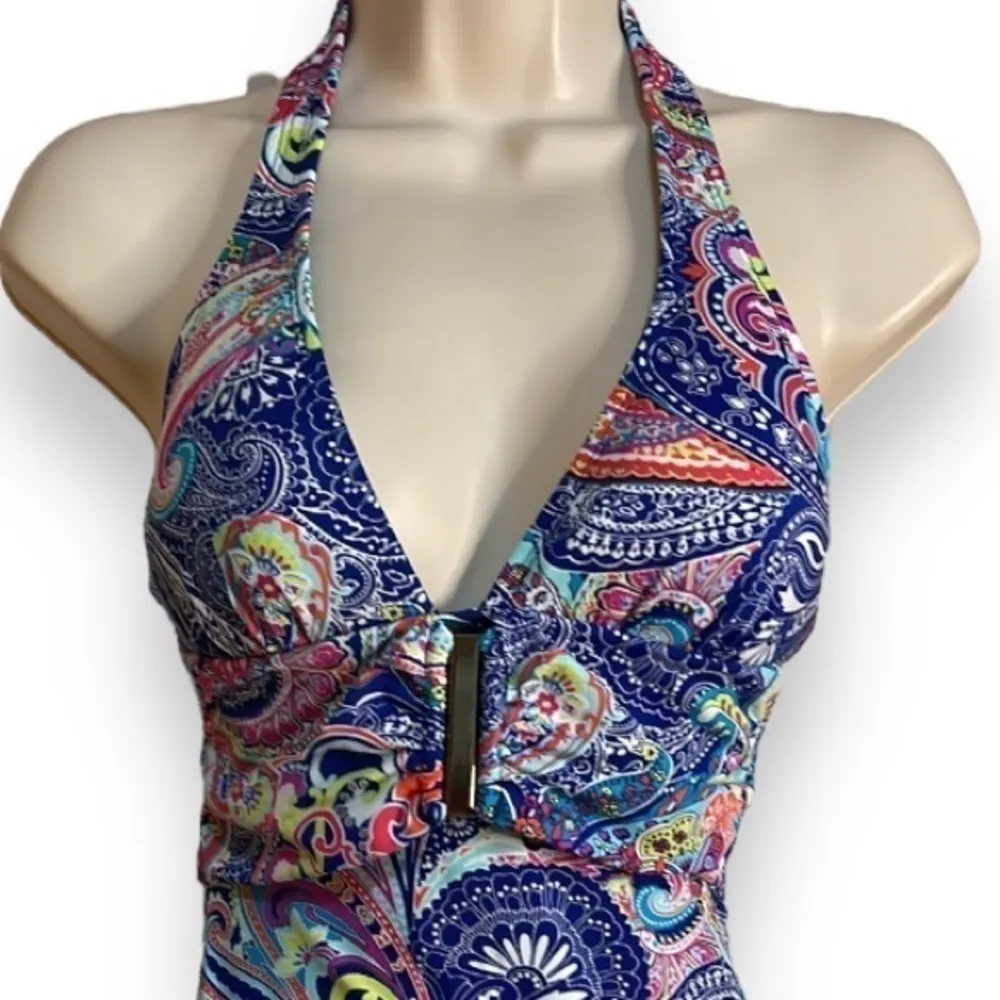 Liz Claiborne Paisley One Piece Swimsuit Women’s Size 6 Gold Embellishments - Image 3
