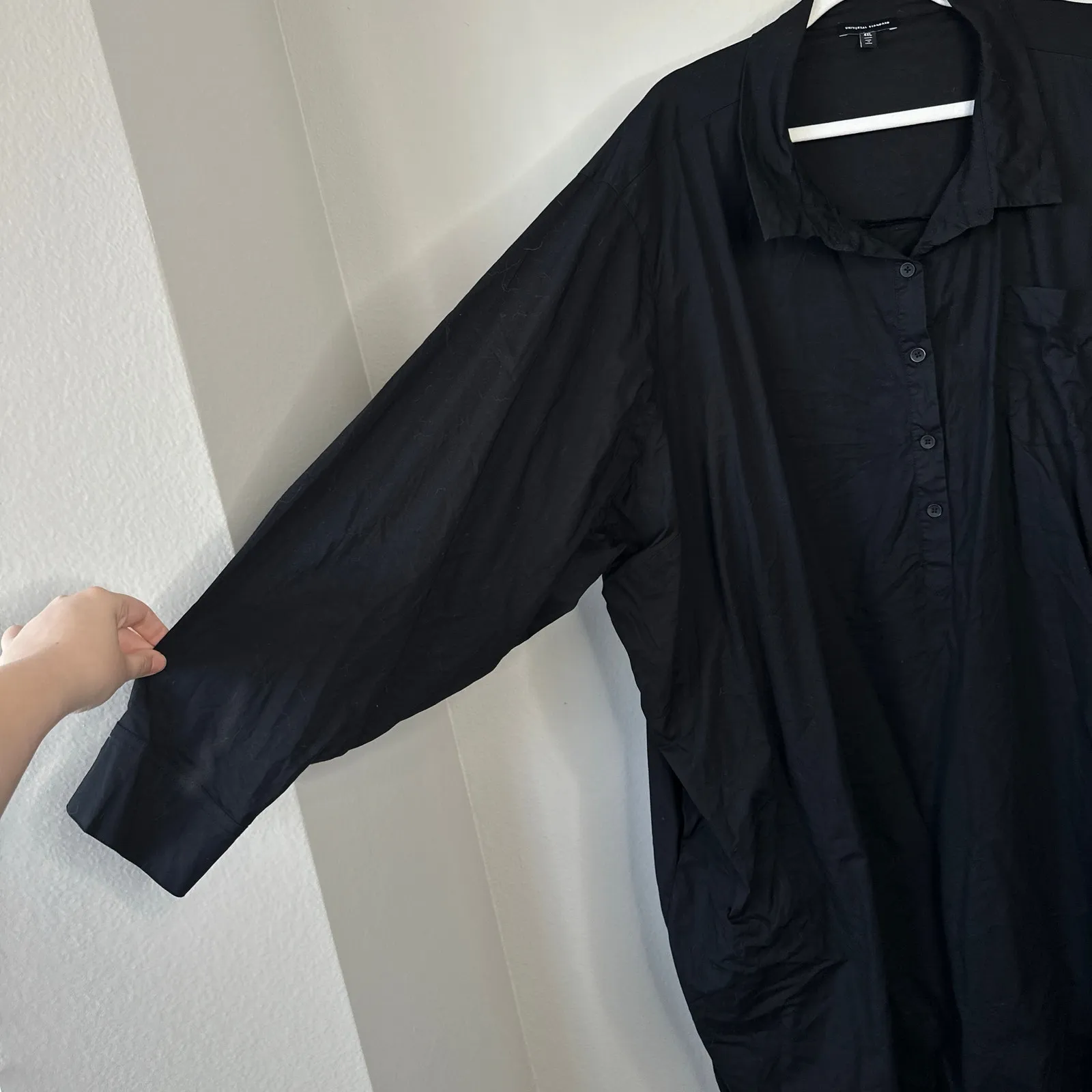 UNIVERSAL STANDARD Stretch Poplin Rubicon Shirtdress Black Size 4XL Womens 38-40 - Image 7