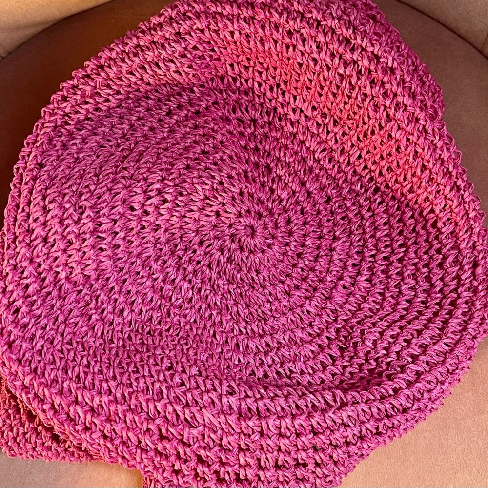 SCALA Woven Pink Vintage Seagrass Straw Purse Fun Beach Festival bag - Image 14