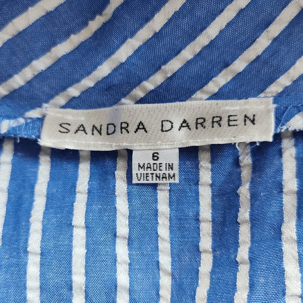 Sandra Darren Blue Stripe Tiered Dress Size 6 Preppy Puffy Sleeve Striped Dress - Image 5