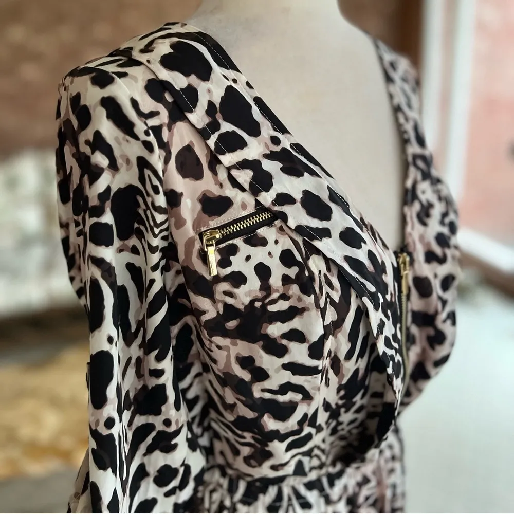 Bebe Jumpsuit Leopard Animal Print Blouson Ankle Length S Dual Leg Cuff Party - Image 12