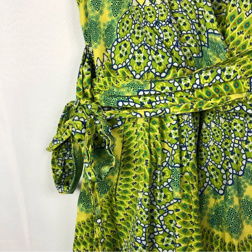 Ellen Tracy Green & Yellow Printed Fit & Flare Knee Length Dress S