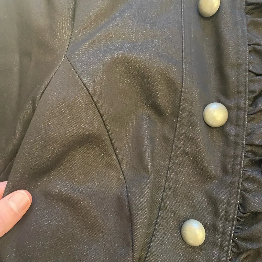 John Paul Richard Black Open Jacket with Decorative Buttons and Ruffles, Medium - Image 4