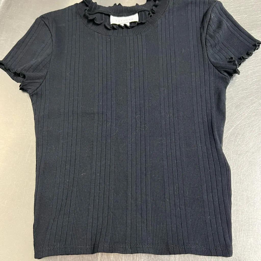 Topshop Black Ribbed Crop Top - Size 2 - VGUC - Image 3