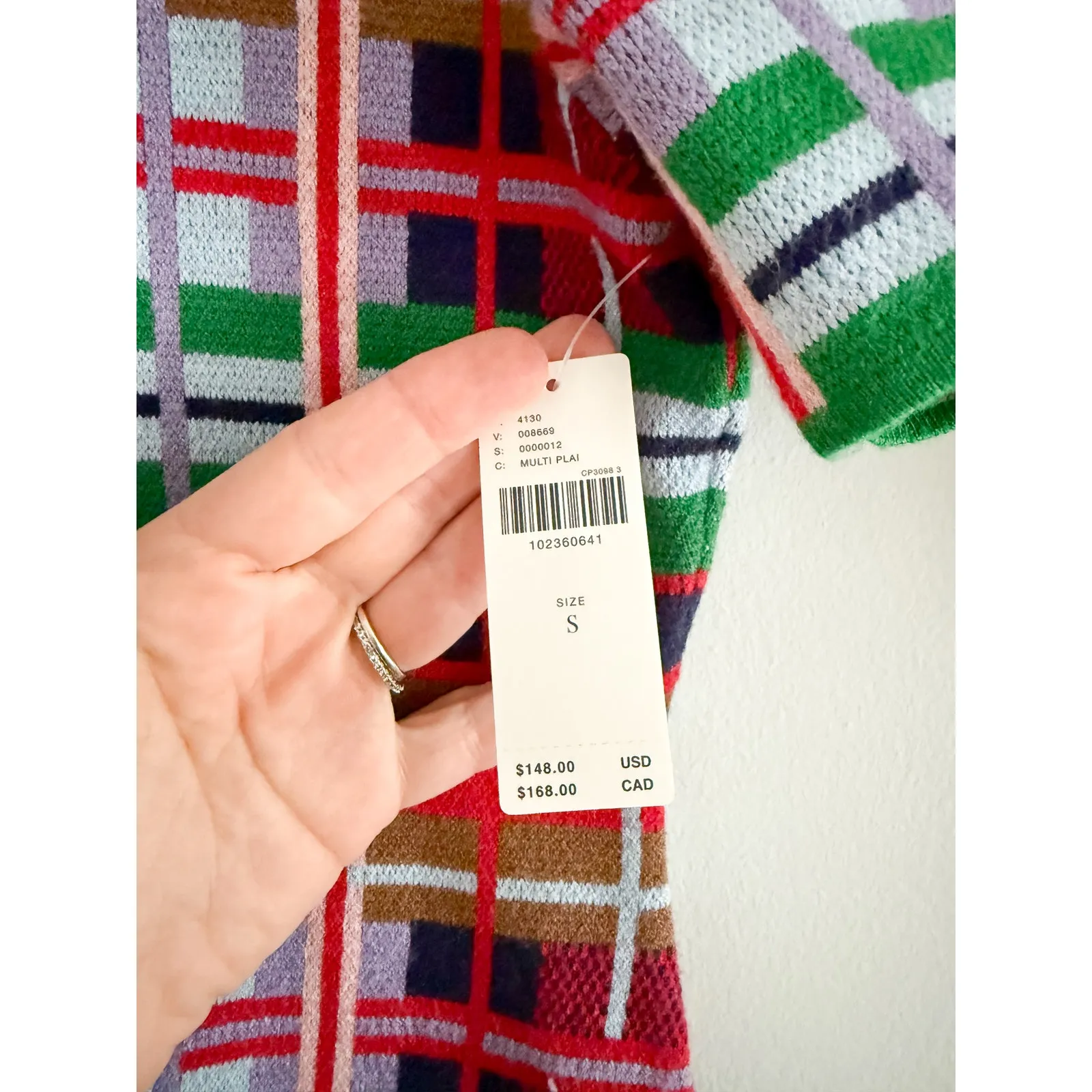 Anthropologie | NWT Nina Rainbow Plaid Sweater Mini Dress Mock Neck | Sz S - Image 7