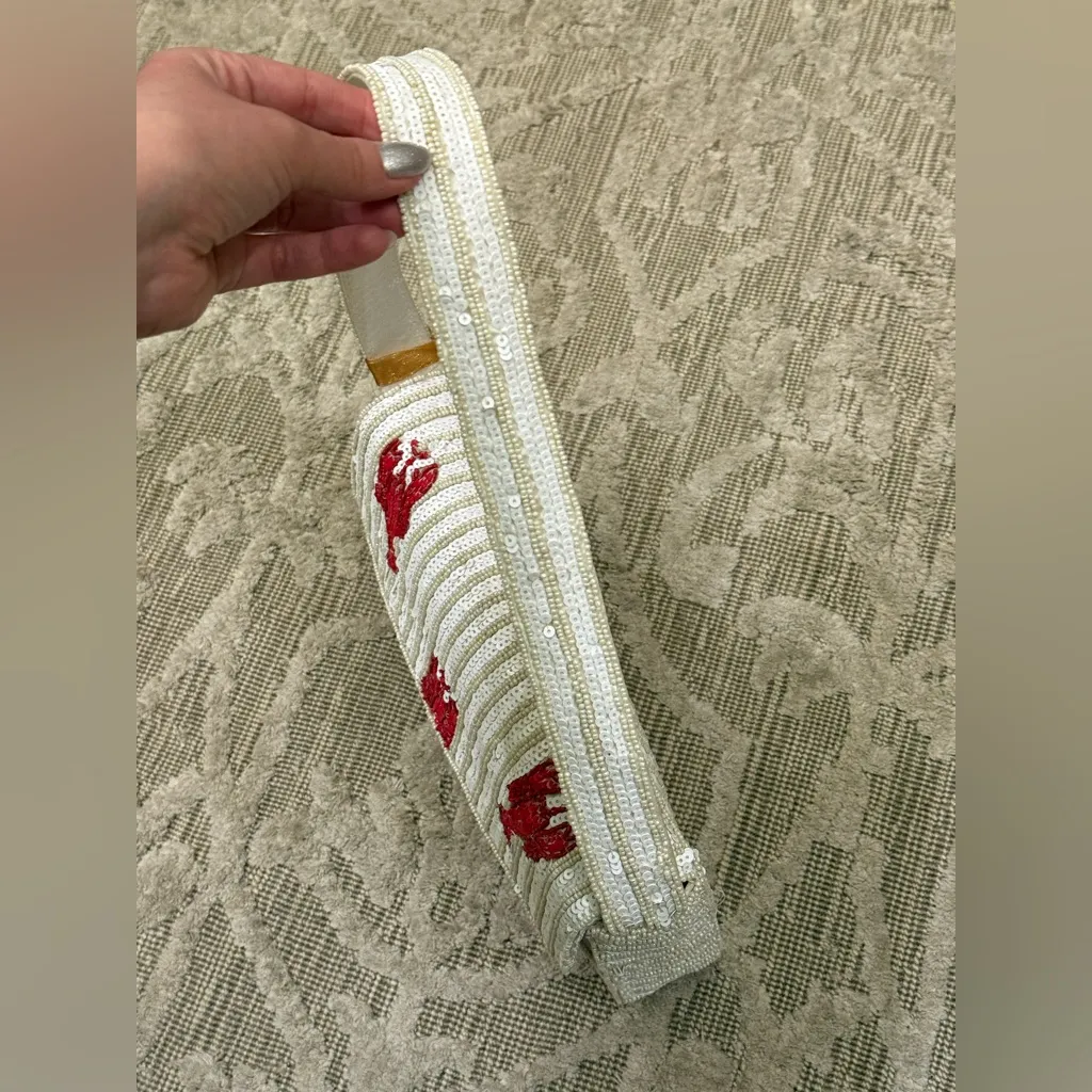 NWT Lobster Embroidered Sequin Beaded Bag Made in India Red White Summer - Image 2