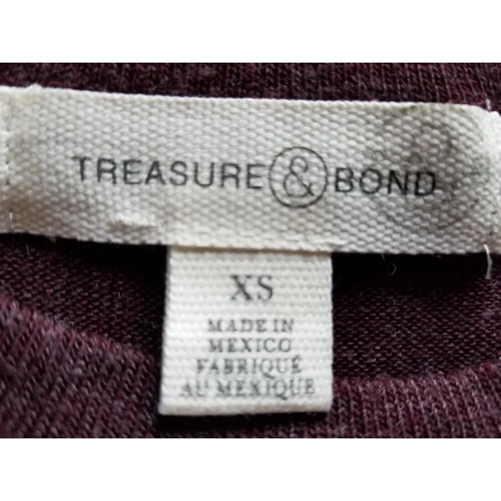 Treasure & Bond Curved Hem Long Sleeve Burgundy Gray Ombre T-Shirt Womens Sz XS - Image 2
