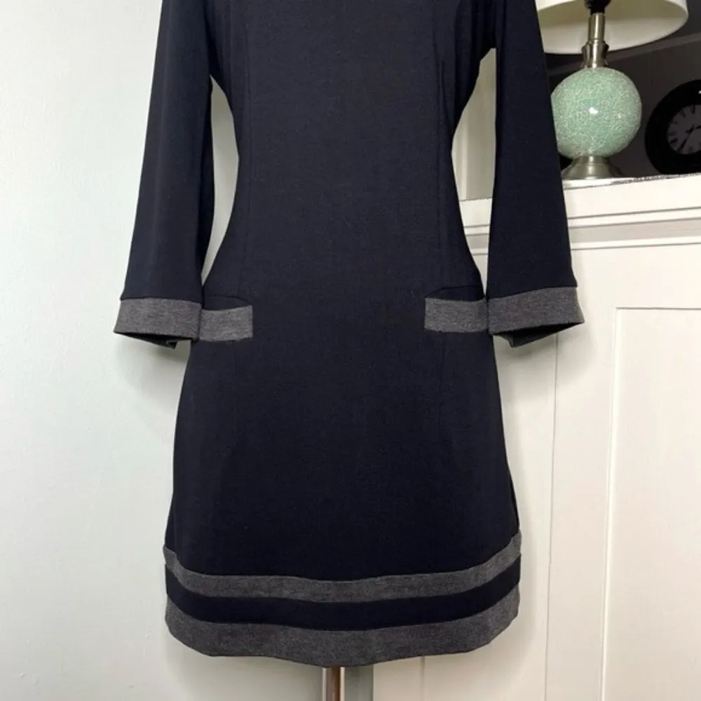 Boden Black Sheath Dress with Gray Contrast Trim Pockets 6 Small - Image 4